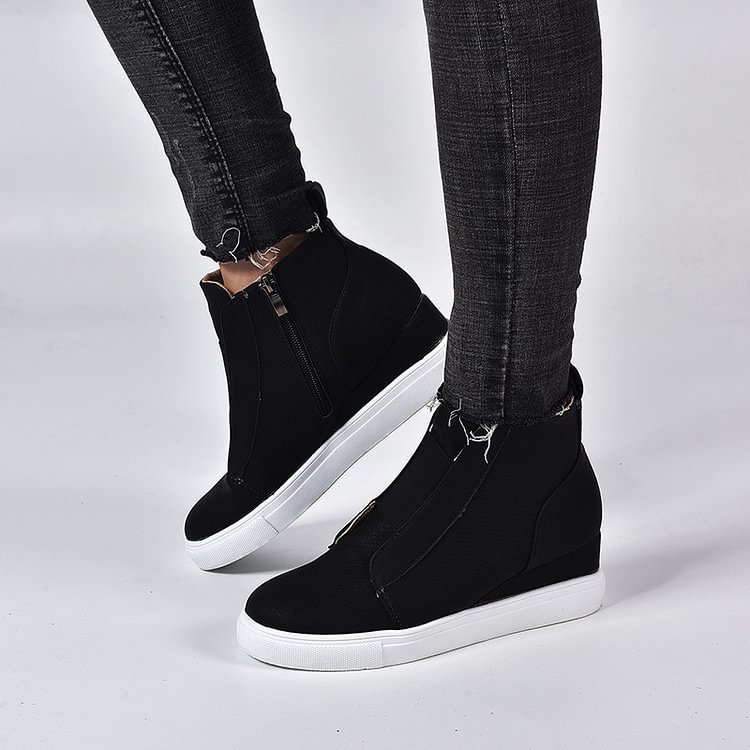Casual Slip on Platform Wedge Sneakers Hidden Wedge Ankle Booties