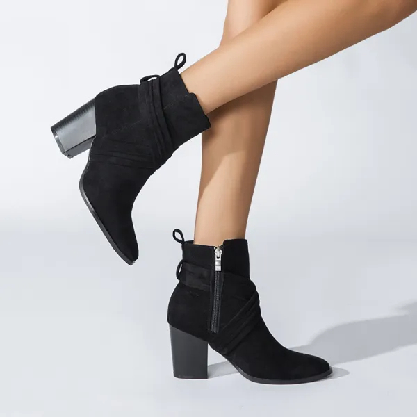 Chic / Beautiful Brown Winter Street Wear Suede Womens Boots  8 cm Thick Heels Pointed Toe Boots