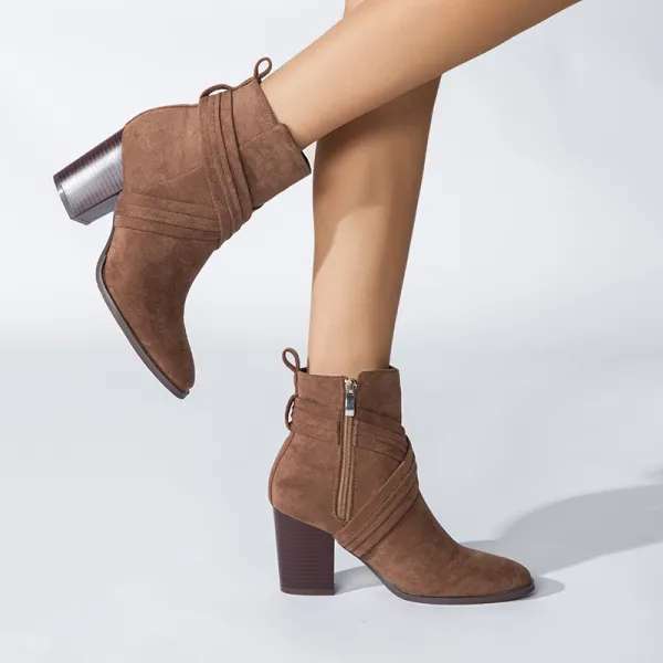 Chic / Beautiful Brown Winter Street Wear Suede Womens Boots 8 cm Thick Heels Pointed Toe Boots