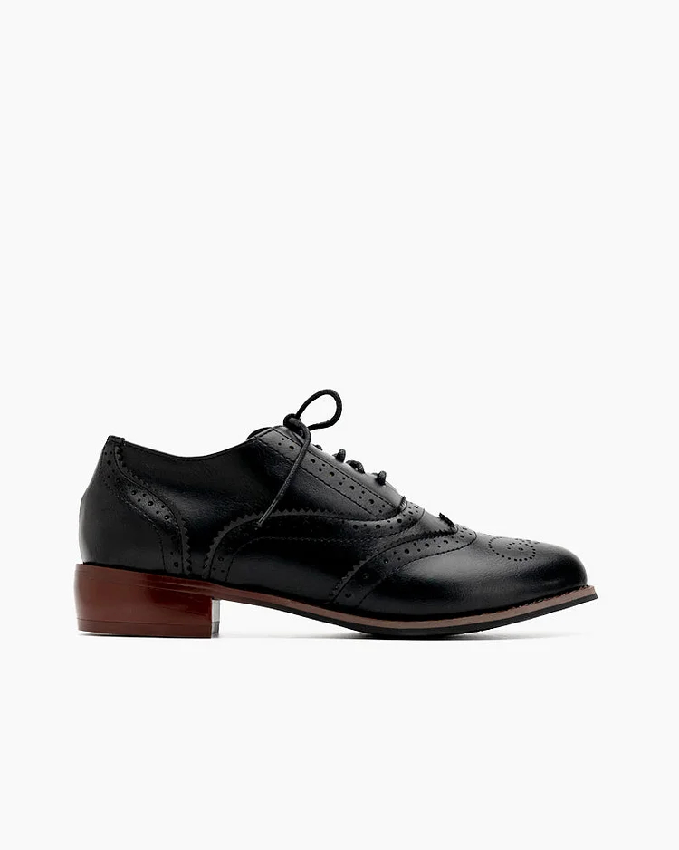 Classic Lace-Up Wingtip Leather Flat Oxfords