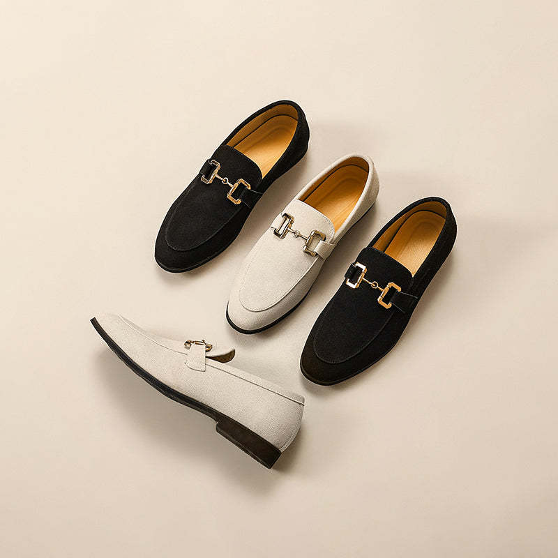 Men’s Suede Loafers - Elegant Horsebit Detail - Almond Toe - Versatile Semi-Formal Wear