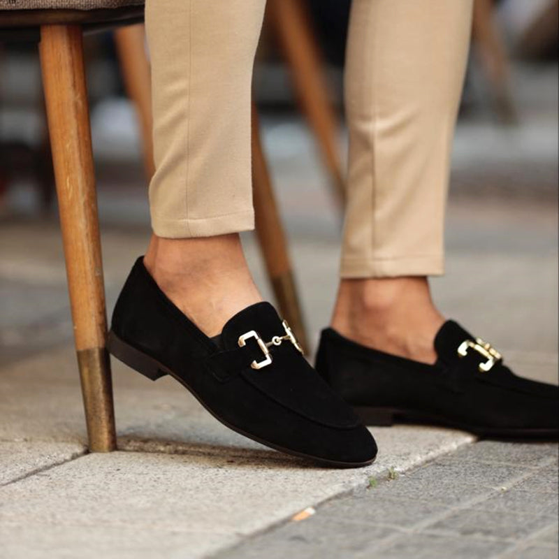 Men’s Suede Loafers - Elegant Horsebit Detail - Almond Toe - Versatile Semi-Formal Wear