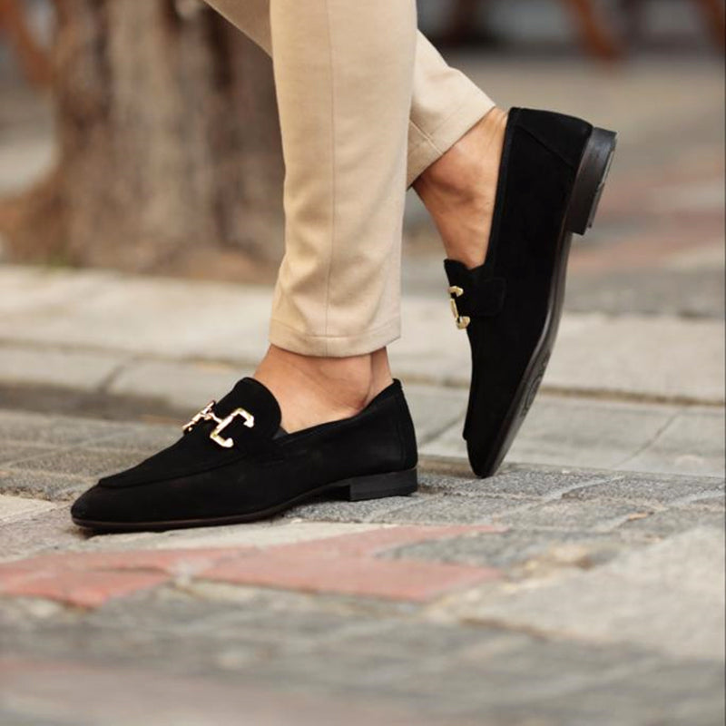 Men’s Suede Loafers - Elegant Horsebit Detail - Almond Toe - Versatile Semi-Formal Wear
