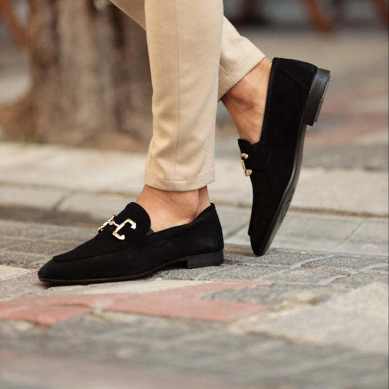Men’s Suede Loafers - Elegant Horsebit Detail - Almond Toe - Versatile Semi-Formal Wear
