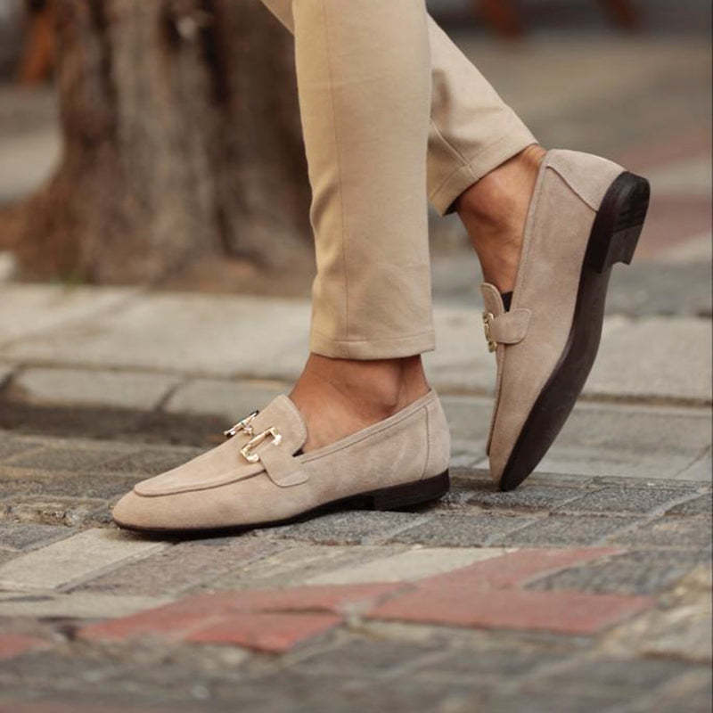 Men’s Suede Loafers - Elegant Horsebit Detail - Almond Toe - Versatile