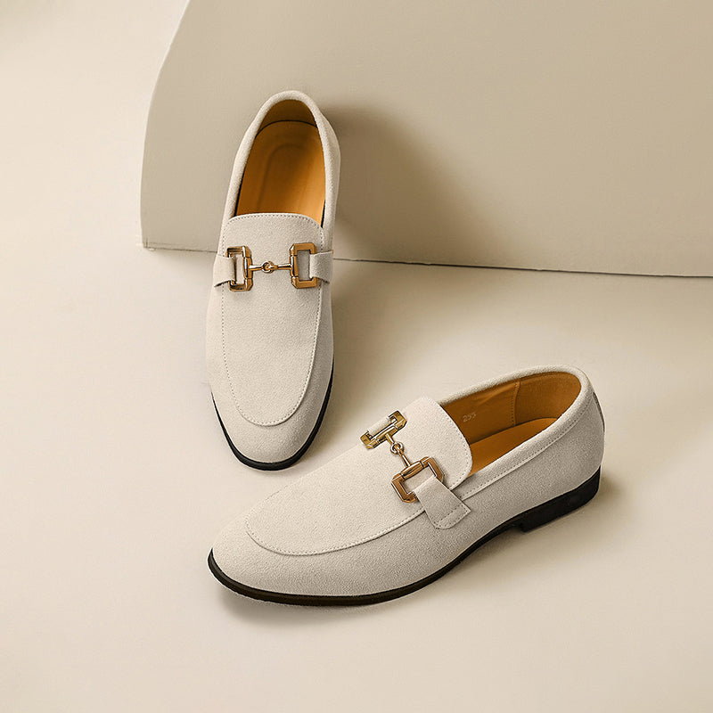 Men’s Suede Loafers - Elegant Horsebit Detail - Almond Toe - Versatile Semi-Formal Wear