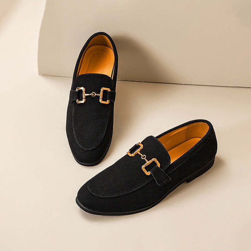 Men’s Suede Loafers - Elegant Horsebit Detail - Almond Toe - Versatile Semi-Formal Wear