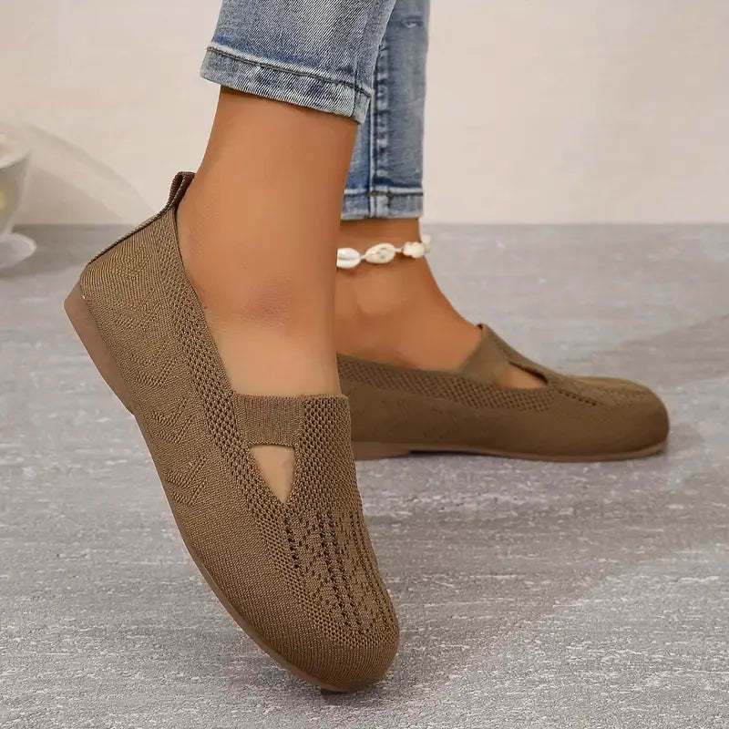 Orthopedic Women Walking Shoes Comfortable Breathable Knit Flats Round Toe Slip on Vintage