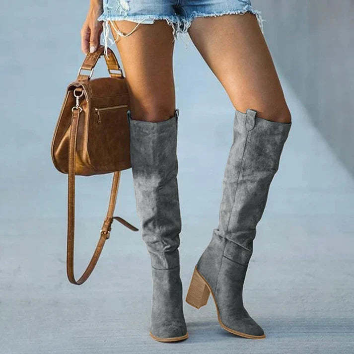 High block heel suede boots for a boho chic and comfortable look