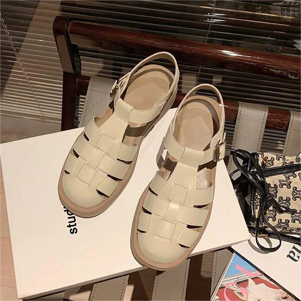 Hollow Woven Toe And Thick Soled Roman Sandals