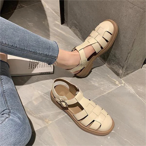 Hollow Woven Toe And Thick Soled Roman Sandals