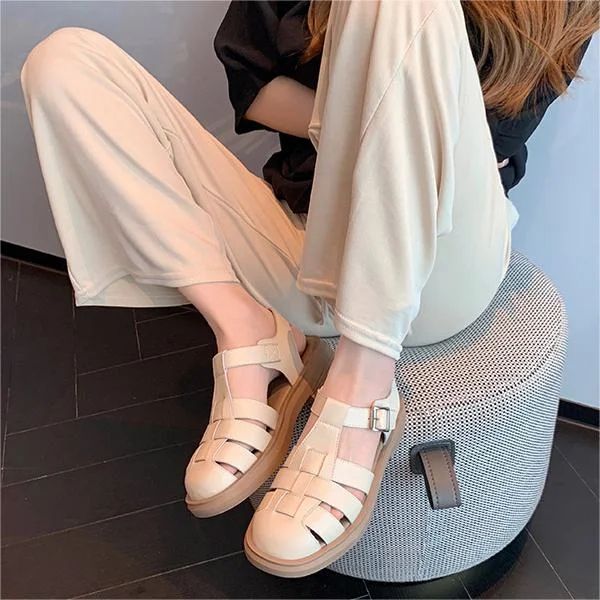 Hollow Woven Toe And Thick Soled Roman Sandals