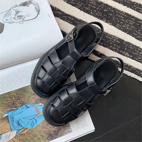 Hollow Woven Toe And Thick Soled Roman Sandals