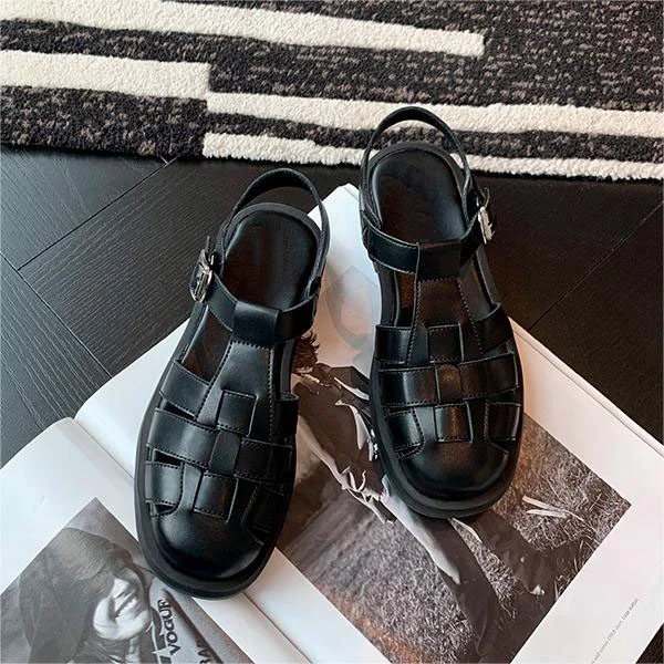 Hollow Woven Toe And Thick Soled Roman Sandals