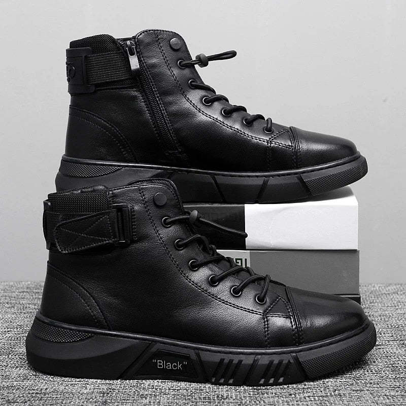 Groovywish Men Ankle Boots Velcro Leather Walking Orthopedic Shoes