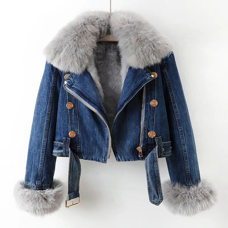 Luxe Fur-Accented Denim Jacket For Women