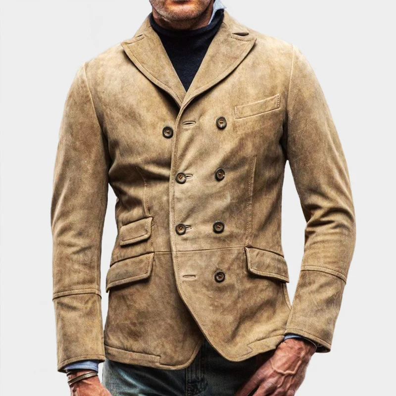 Double Buttoned Suede Blazer for Men