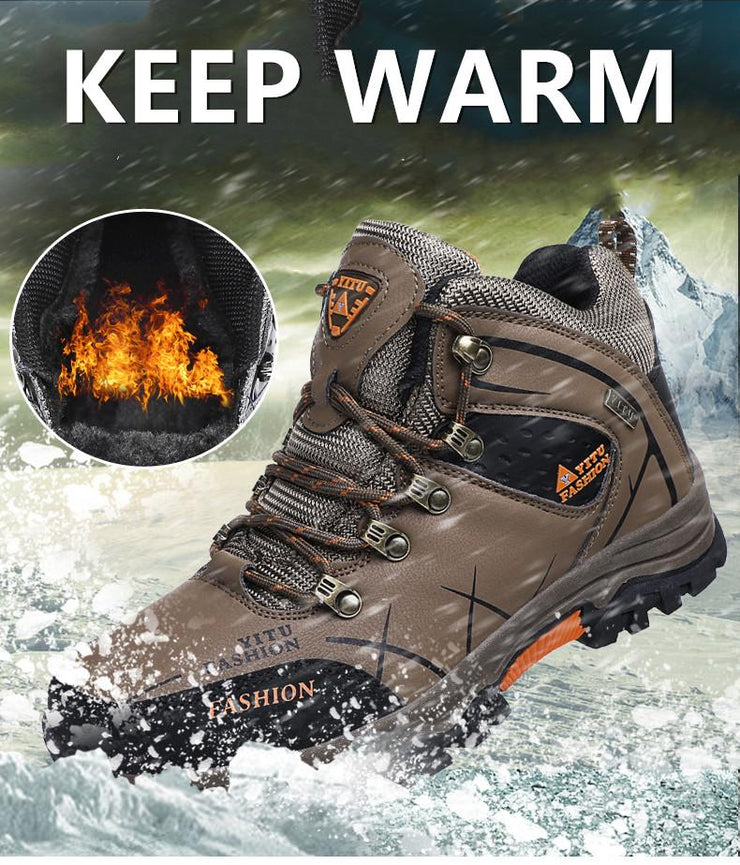 Men's Waterproof Leather Warm Outdoor Hiking Boots Work Shoes Winter Snow Shoes