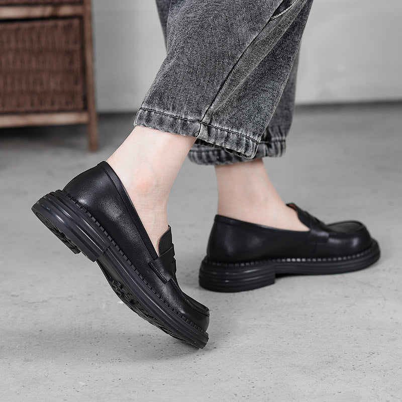 Big Toe Wide Fit Leather Penny Loafers in Black/Coffee