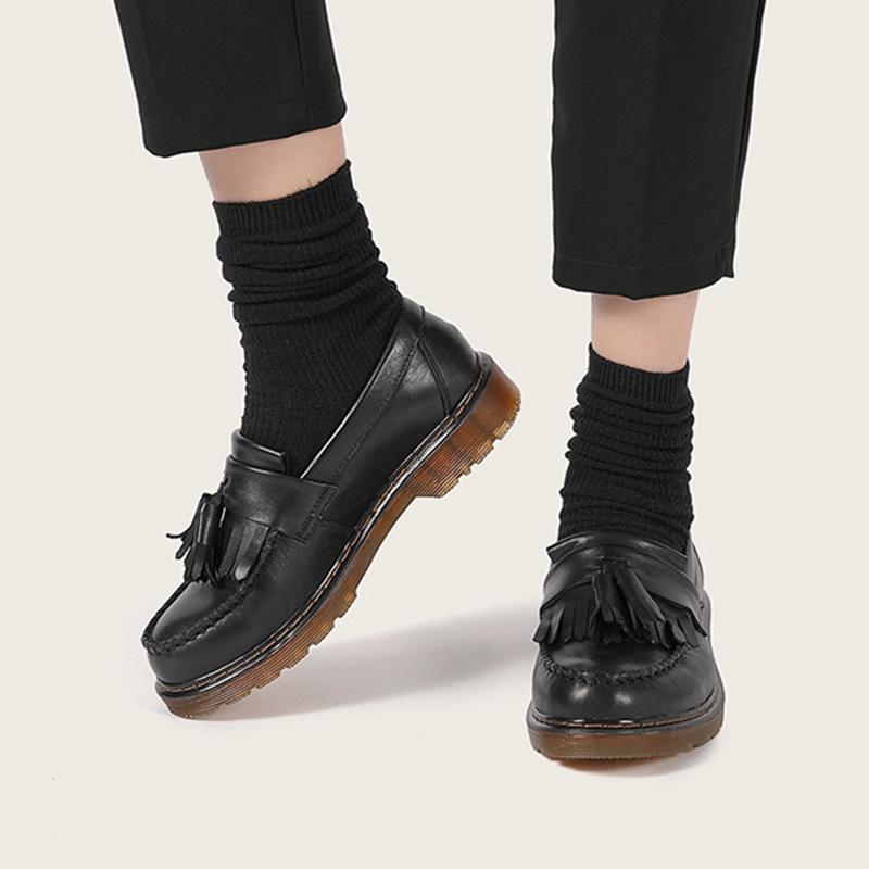 Waxing leather Penny Loafers with Tassels Handmade Working Shoes 