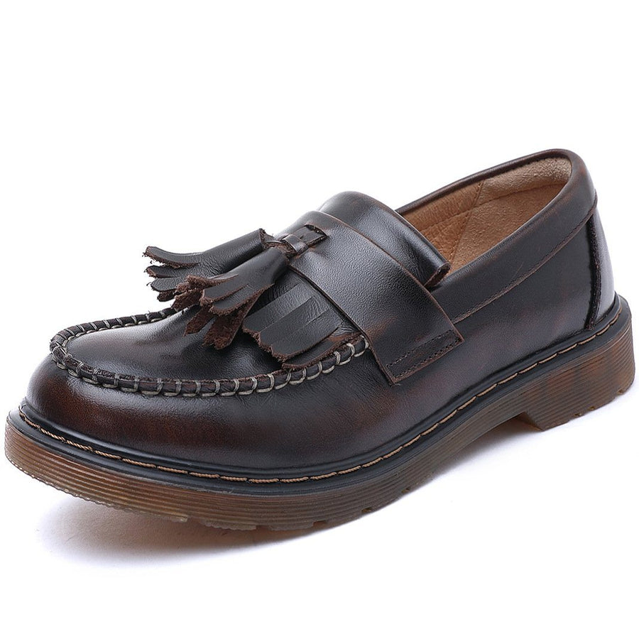 Waxing leather Penny Loafers with Tassels Handmade Working Shoes 