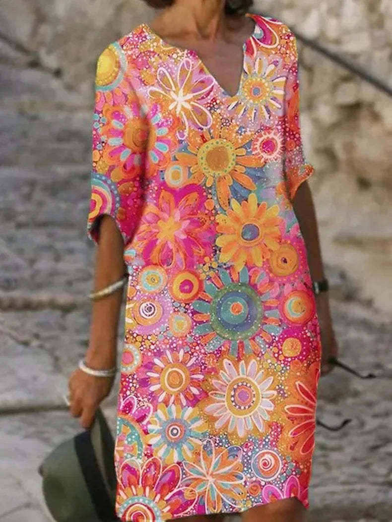 Floral print dress with V-neck