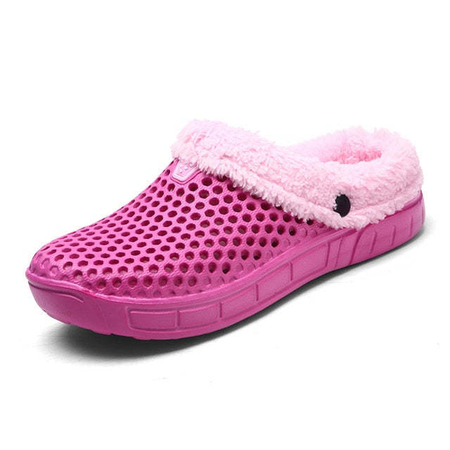 Women Nonslip PU Fur Slippers Family Indoor Slides