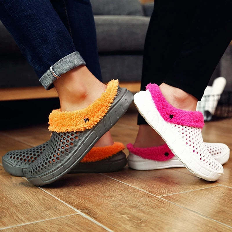 Women Nonslip PU Fur Slippers Family Indoor Slides