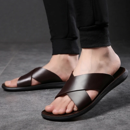 Men’s Genuine Leather Slippers Summer Cross Sandals