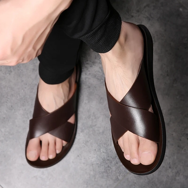 Men’s Genuine Leather Slippers Summer Cross Sandals