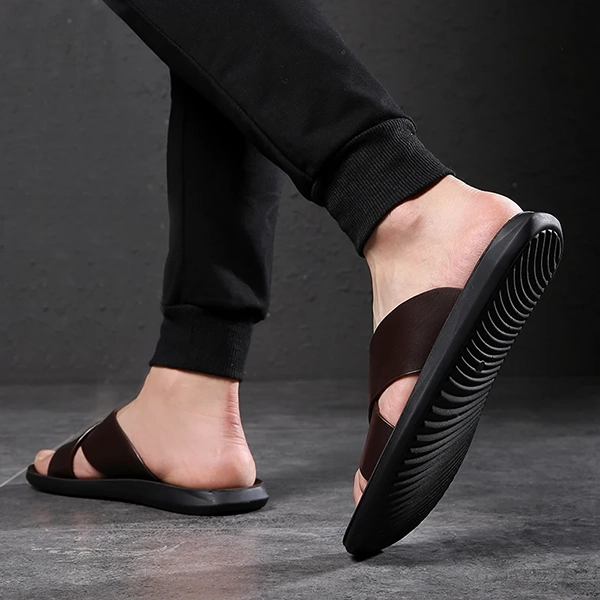 Men’s Genuine Leather Slippers Summer Cross Sandals