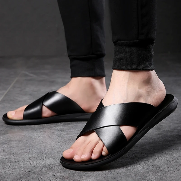 Men’s Genuine Leather Slippers Summer Cross Sandals