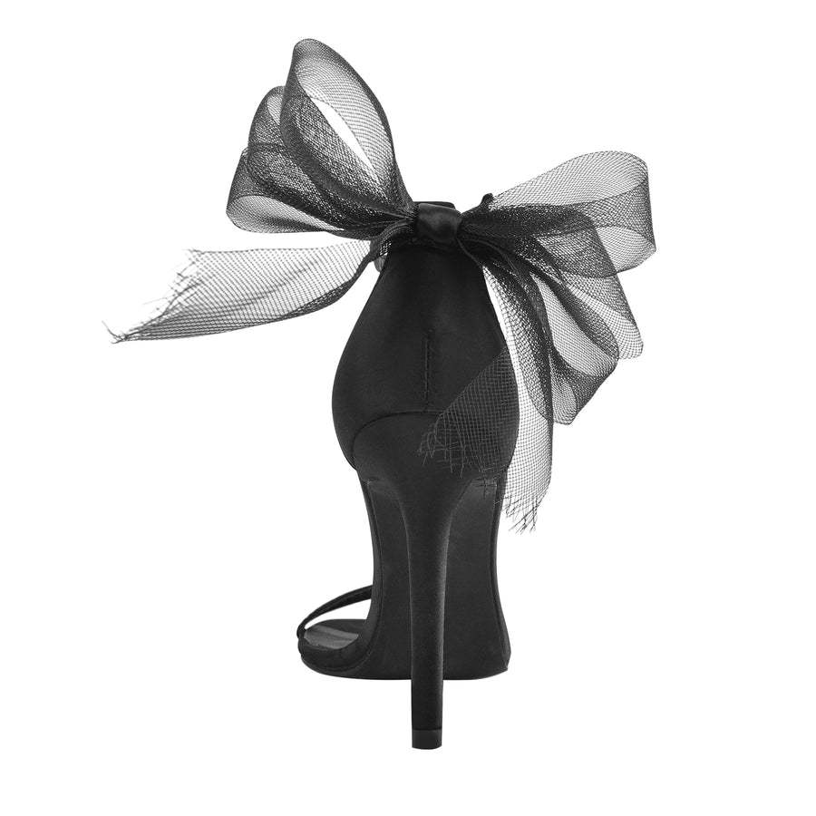 Single Band Ankle Strap Mesh Bow Stiletto Sandals 