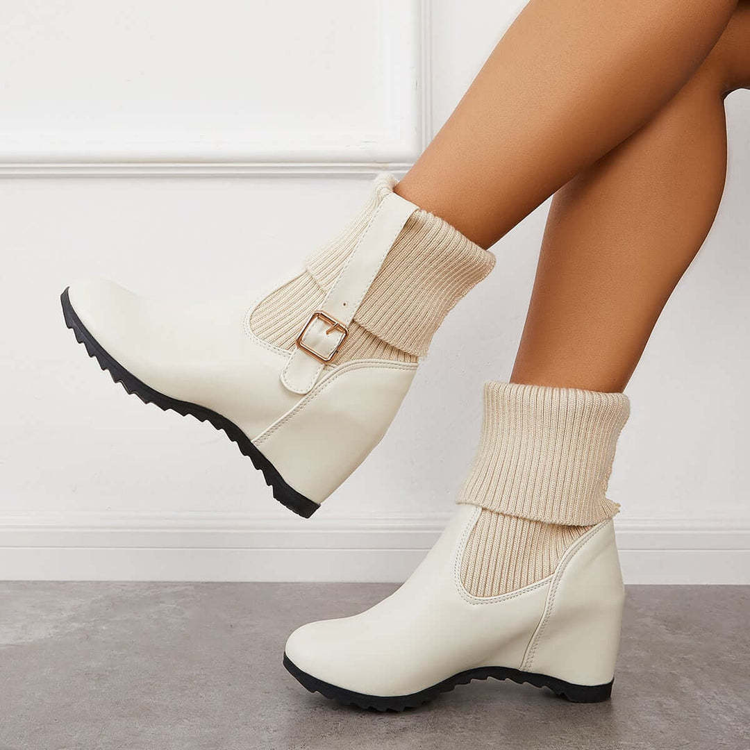Non Slip Hidden Wedge Sock Boots Pull on Ankle Bootie
