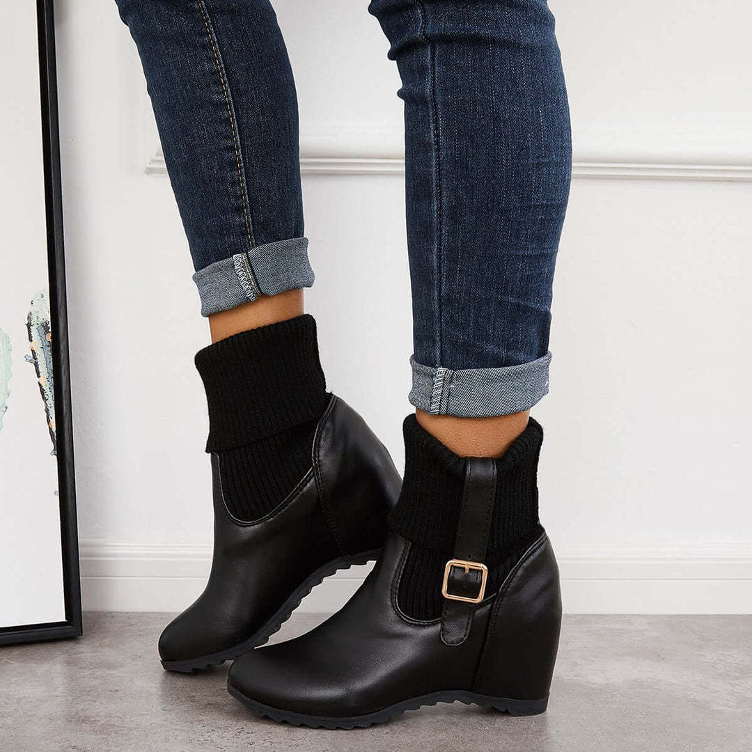 Non Slip Hidden Wedge Sock Boots Pull on Ankle Bootie