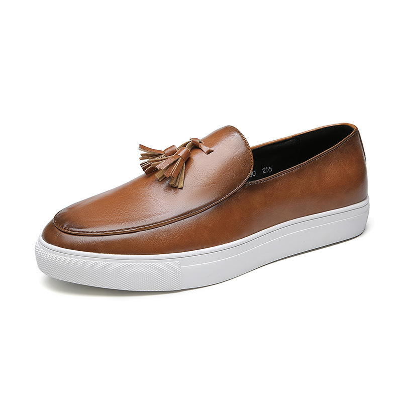 Men’s Slip-On Loafers - Leather Upper - Tassel Detail - Comfortable Rubber Sole