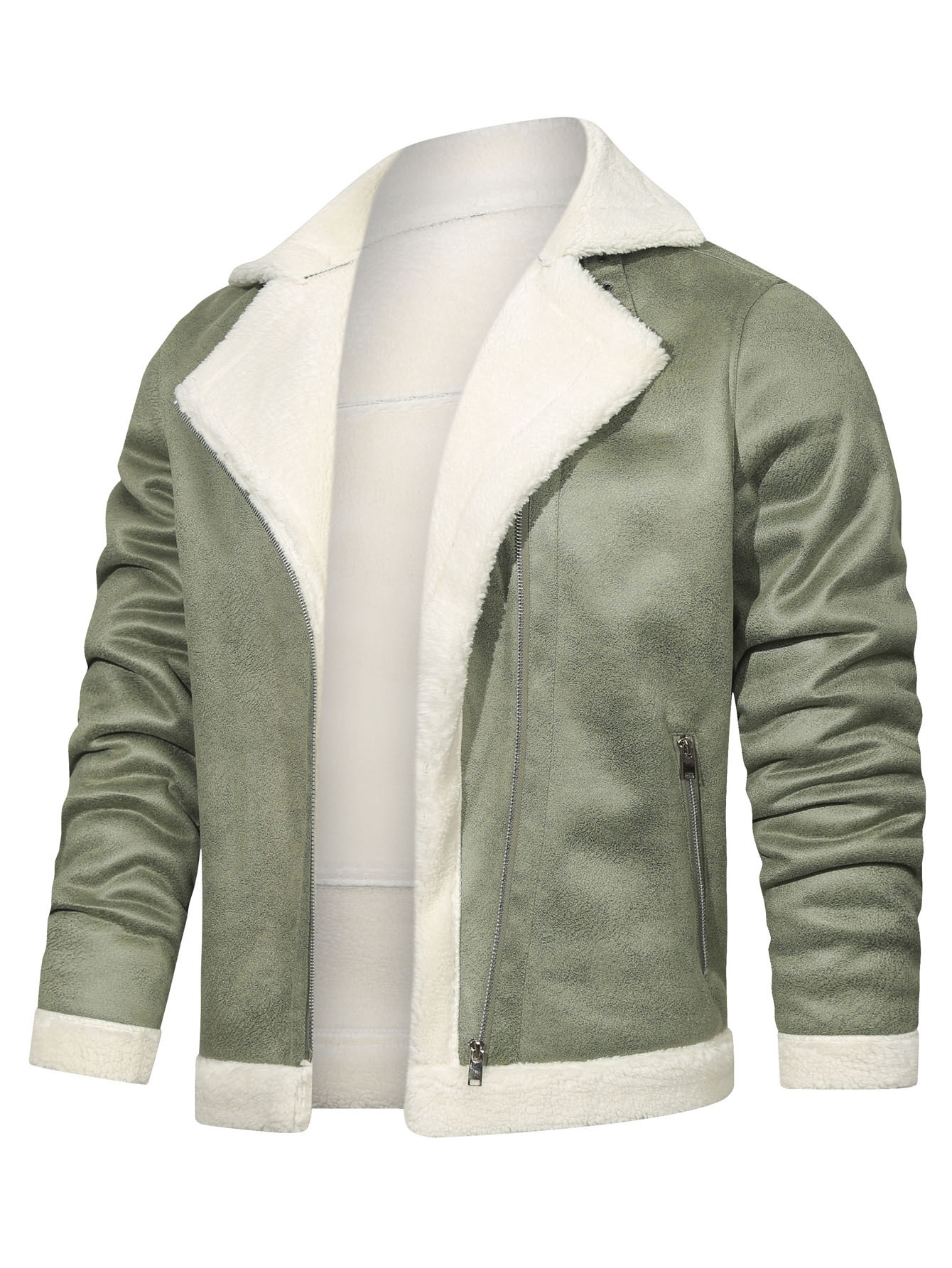 Bomber Jacket with Contrast Collar and Lining Sage Green