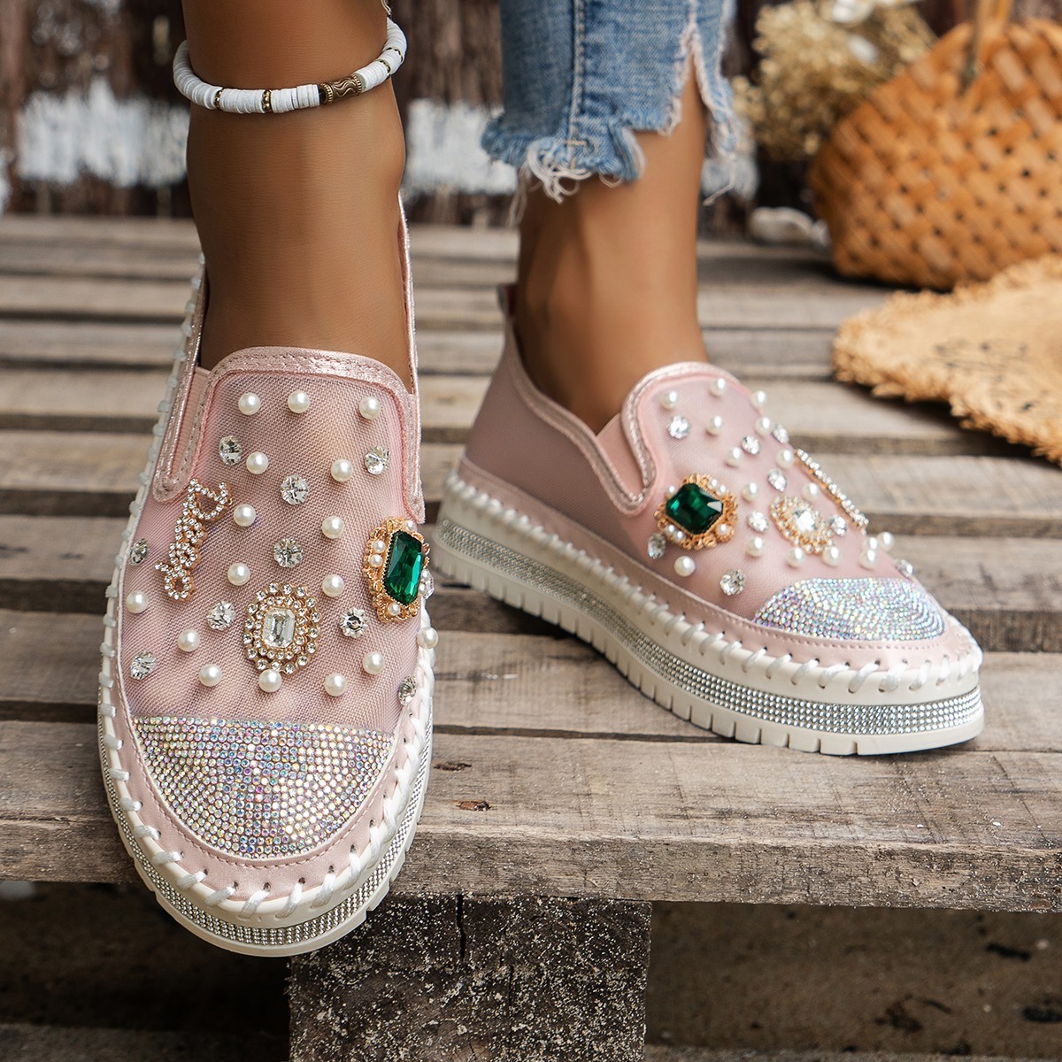 Flat Bottom Comfortable Rhinestone Shoes