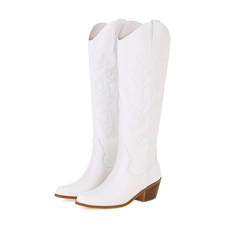 Urson White Pointed-Toe Knee High Boots