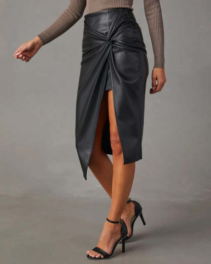 Asymmetrical Vegan Leather Skirt