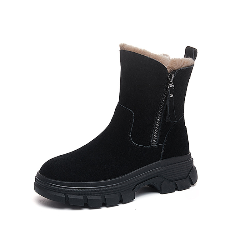 New Suede Leather Women Snow Boots Outdoor Leisure Flats Platforms Ladies Shoes Fashion Side Zipper Warm Plush Boot