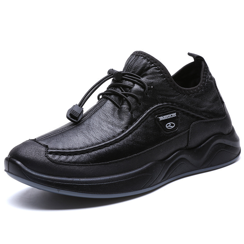 Men's Plush Lining Warm Elastic Lace Non Slip Casual Leather Shoes