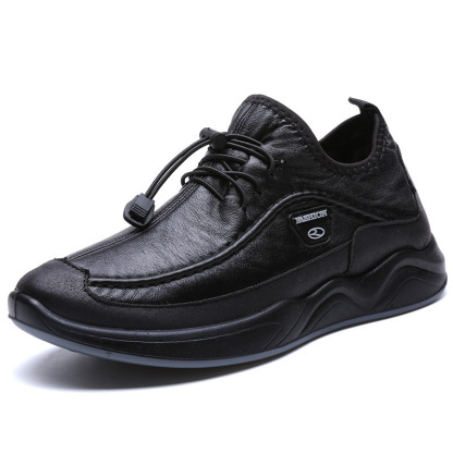 Men's Plush Lining Warm Elastic Lace Non Slip Casual Leather Shoes