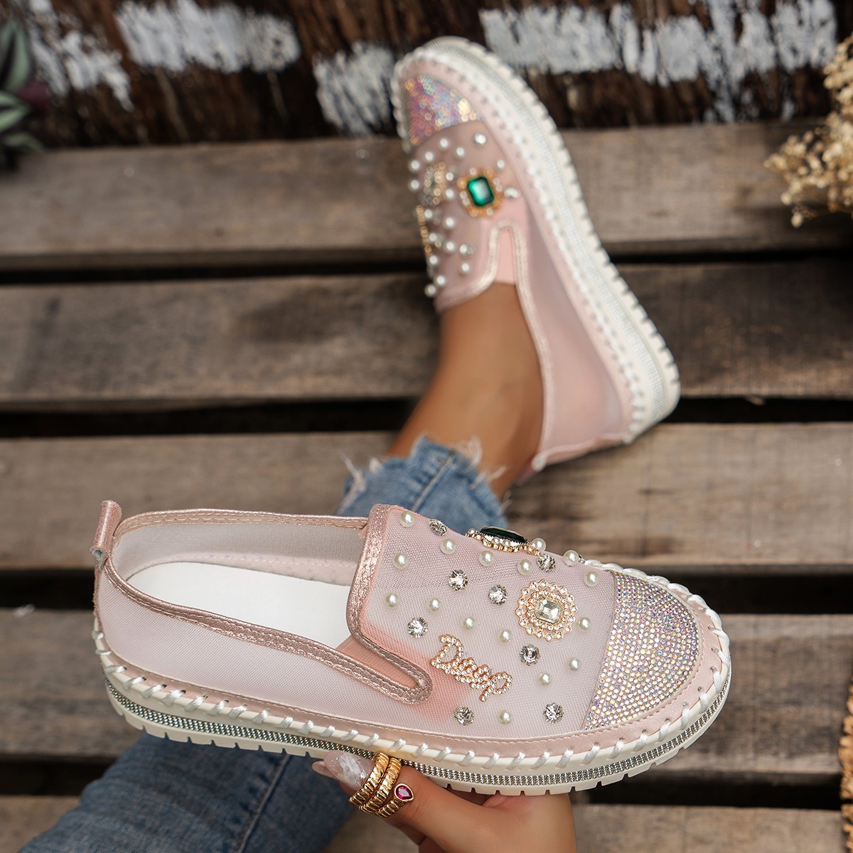 Flat Bottom Comfortable Rhinestone Shoes