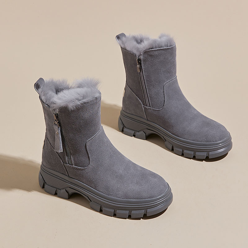 New Suede Leather Women Snow Boots Outdoor Leisure Flats Platforms Ladies Shoes Fashion Side Zipper Warm Plush Boot