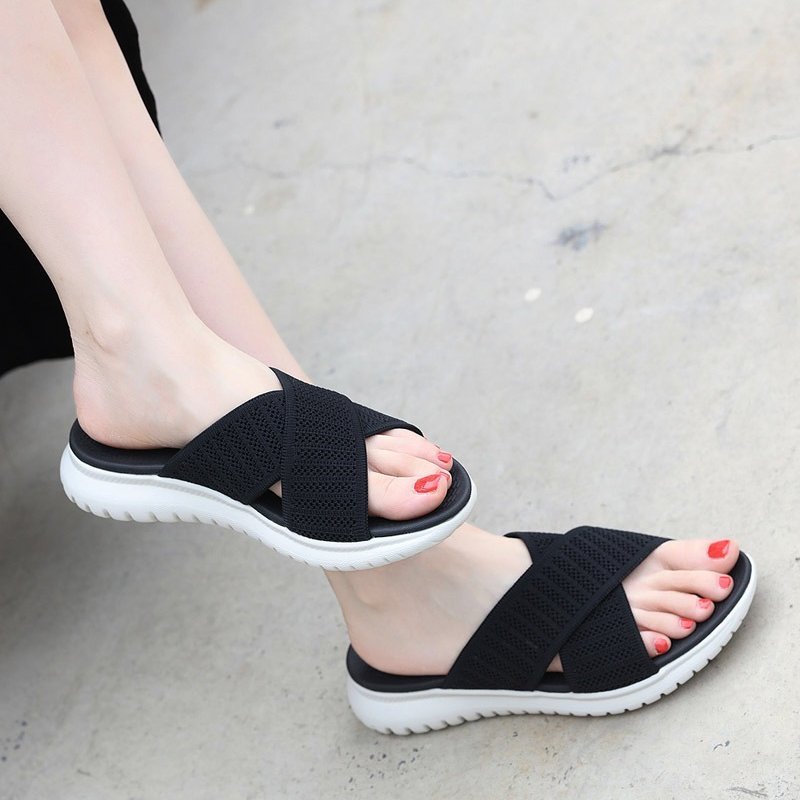 Women Orthopedic Sandals Mesh Anti-slip Broad Strap Beach Flat Sildes