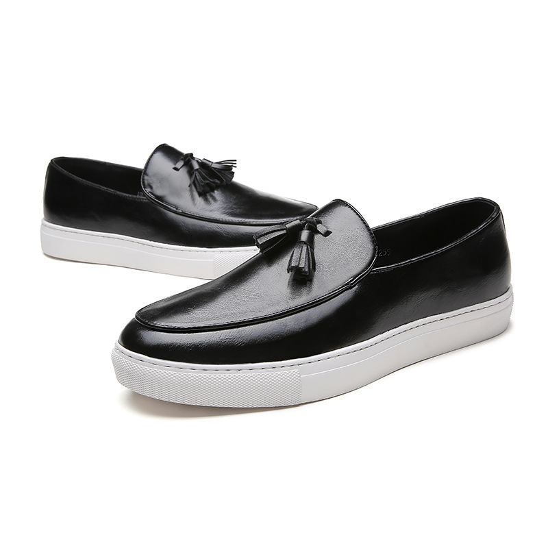 Men’s Slip-On Loafers - Leather Upper - Tassel Detail - Comfortable Rubber Sole