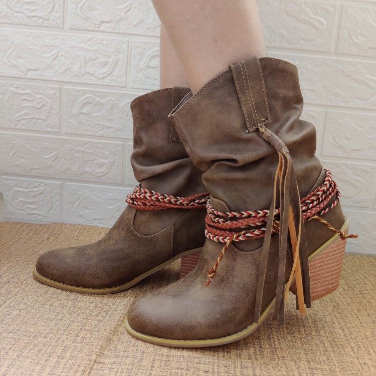 Retro Distressed Solid Color Round Toe Ankle Boots