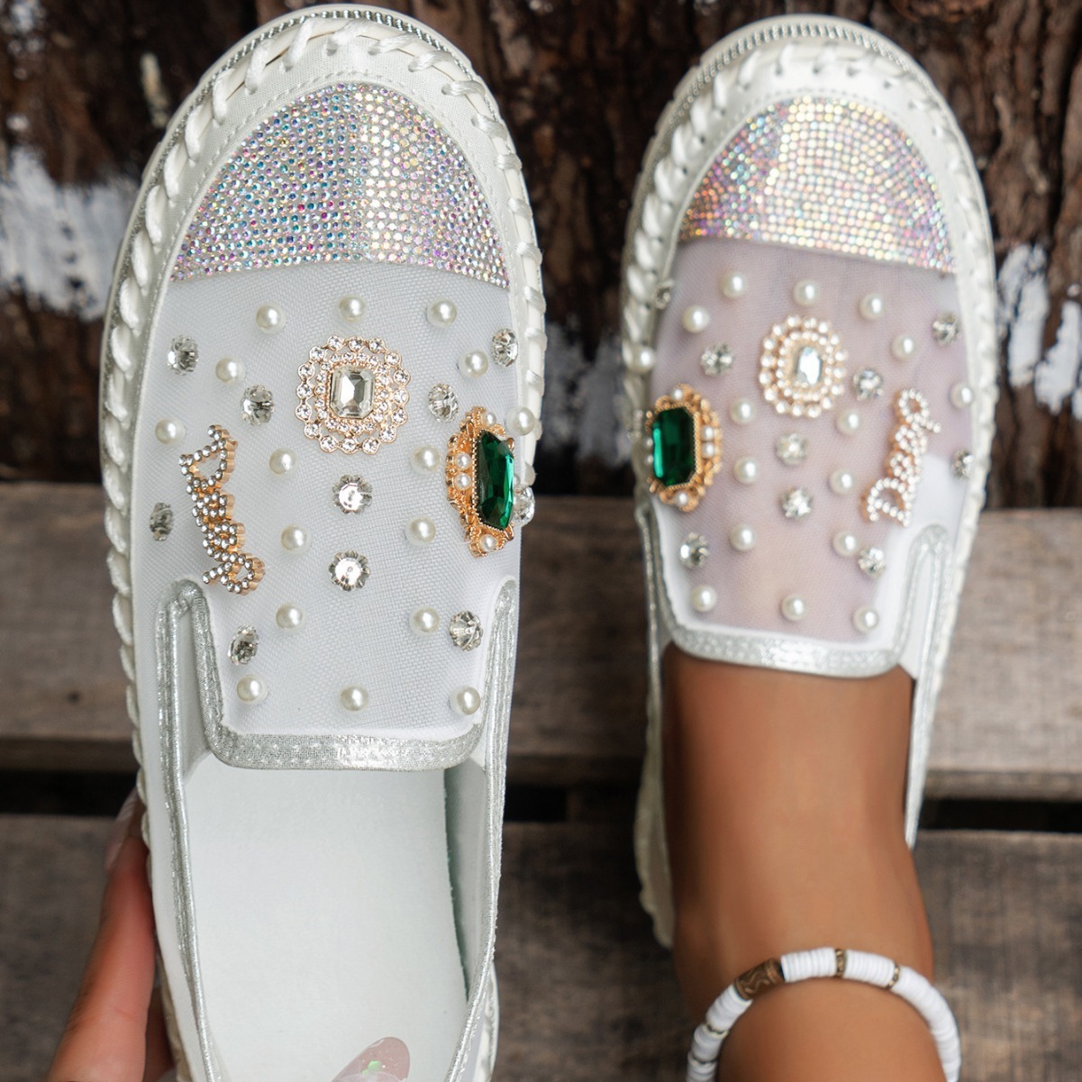 Flat Bottom Comfortable Rhinestone Shoes