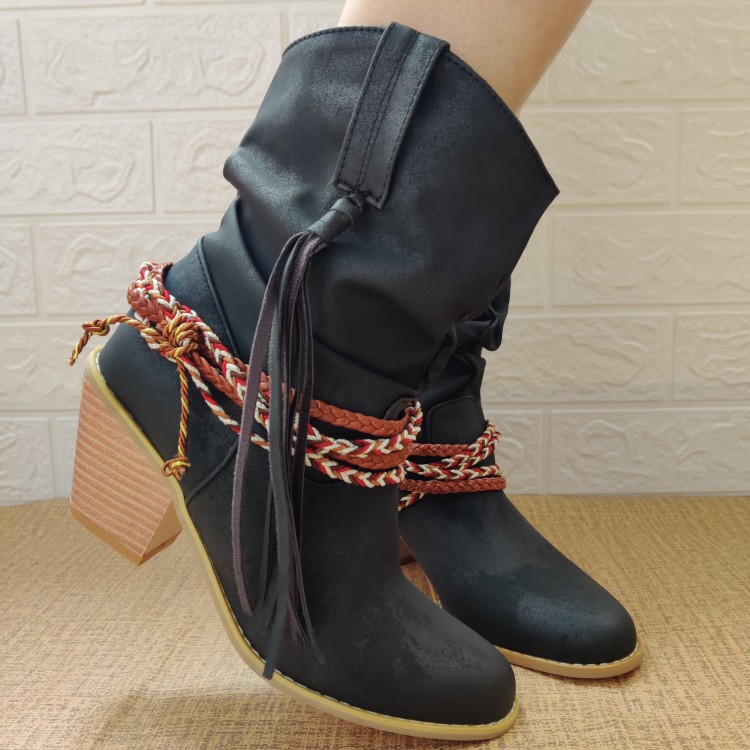 Retro Distressed Solid Color Round Toe Ankle Boots